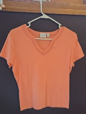 SONOMA Coral-Orange Short Sleeve V-Neck Top